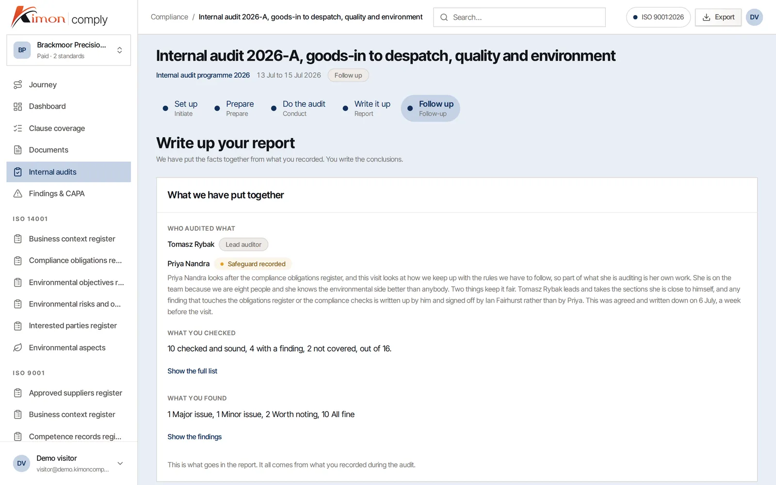 An internal audit for the demo company
